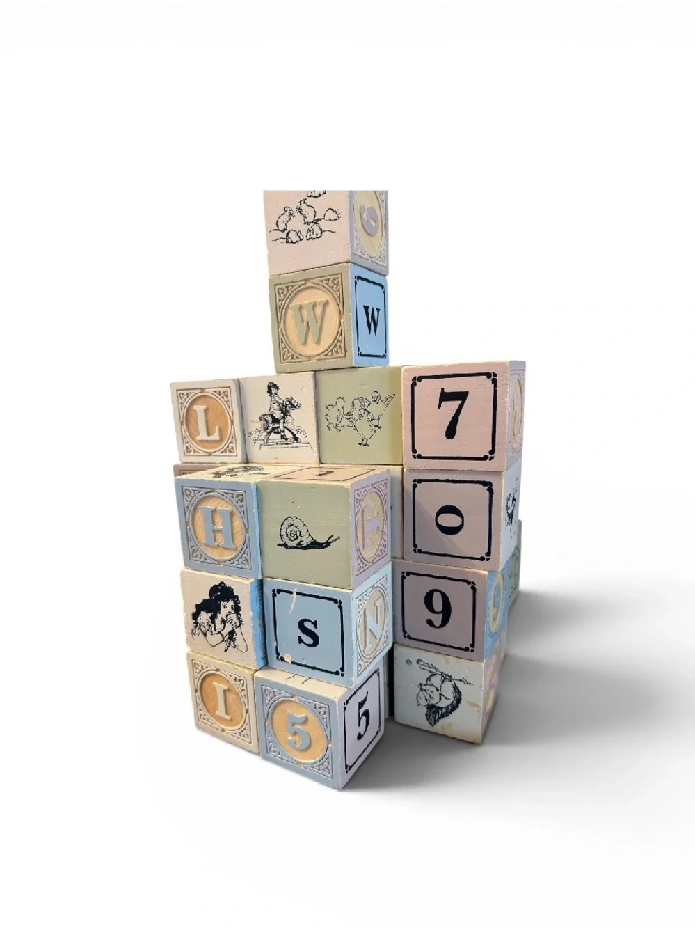 VTG Pastel Wooden Alphabet Blocks Set Nursery Decor